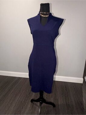 Women's Navy Cap-Sleeve Sheath Dress